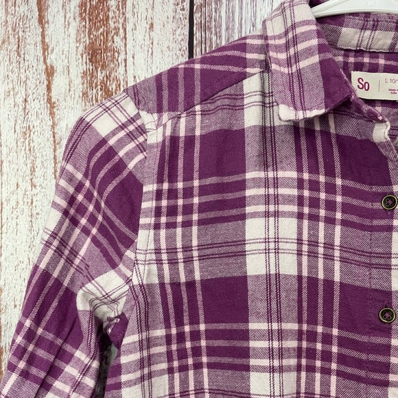 SO Girls Cotton Flannel Magenta & White Plaid Long Sleeve Size Large 10/12 #5018 - Picture 5 of 12